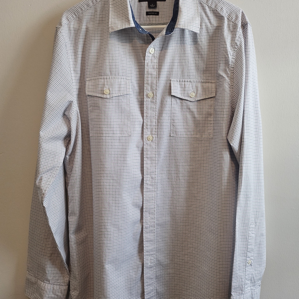 Michael Kors Blue and White Checkered Button Down Shirt